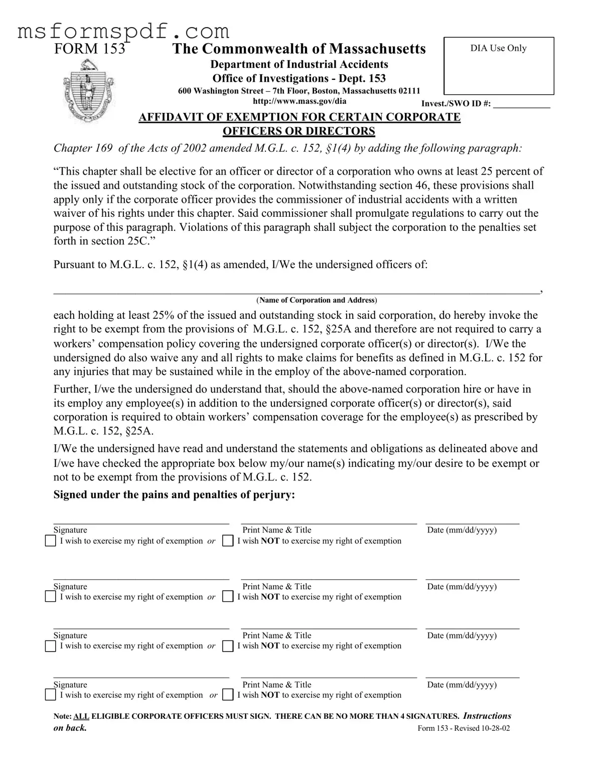 Free 153 Massachusetts Template in PDF