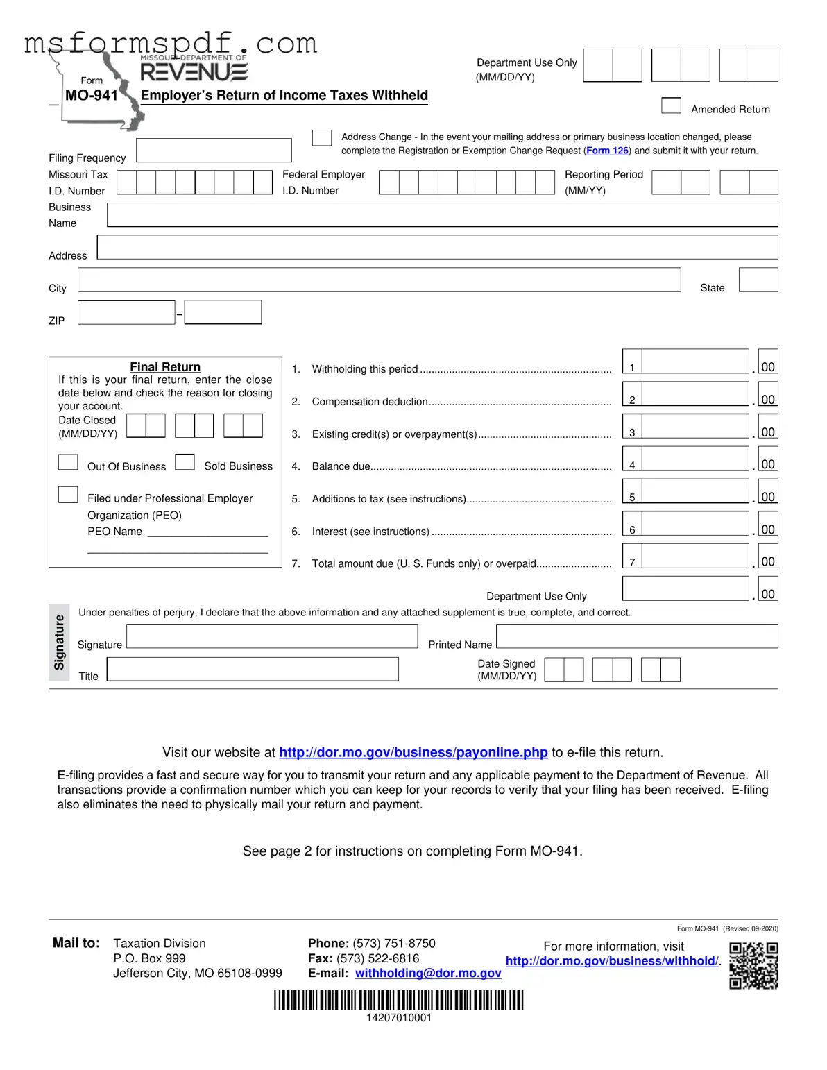 Free 941 Massachusetts Template in PDF