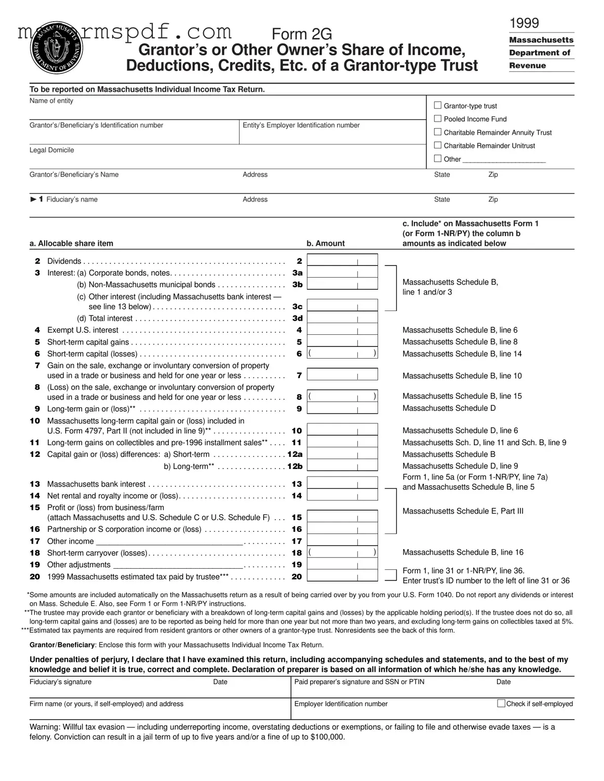 Free Massachusetts 2G Template in PDF