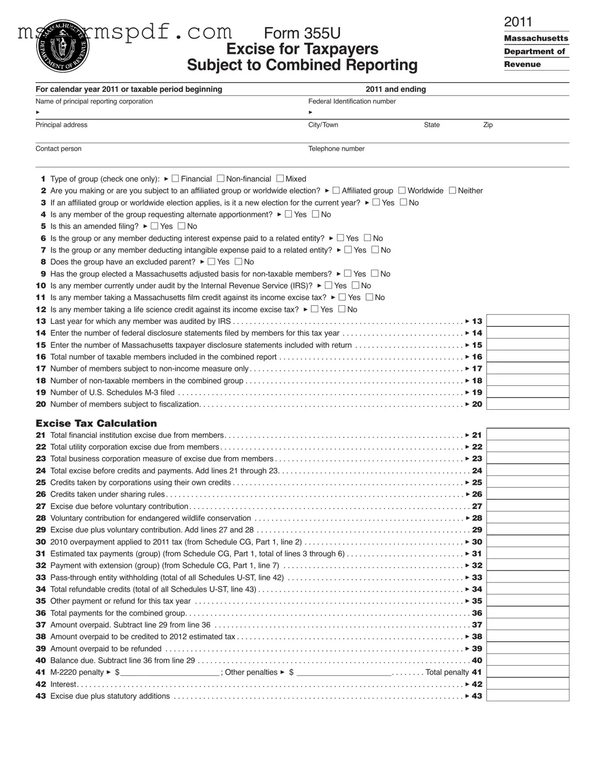 Free Massachusetts 355U Template in PDF