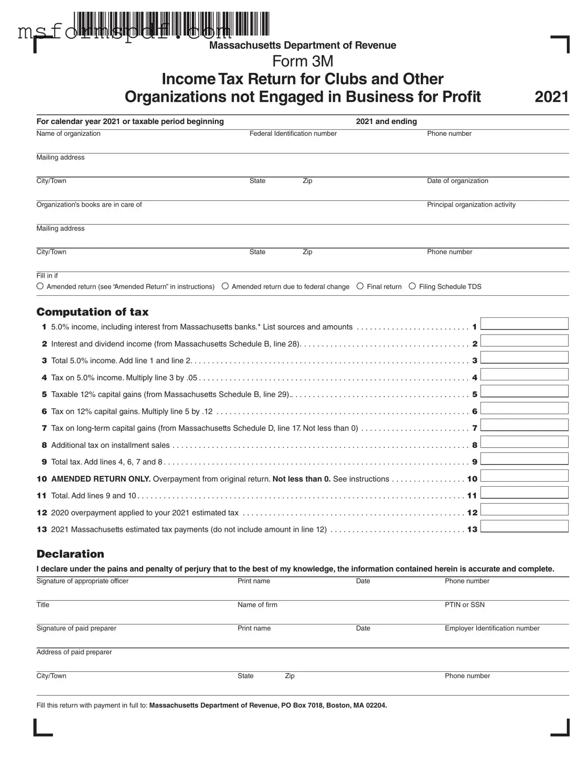 Free Massachusetts 3M Template in PDF