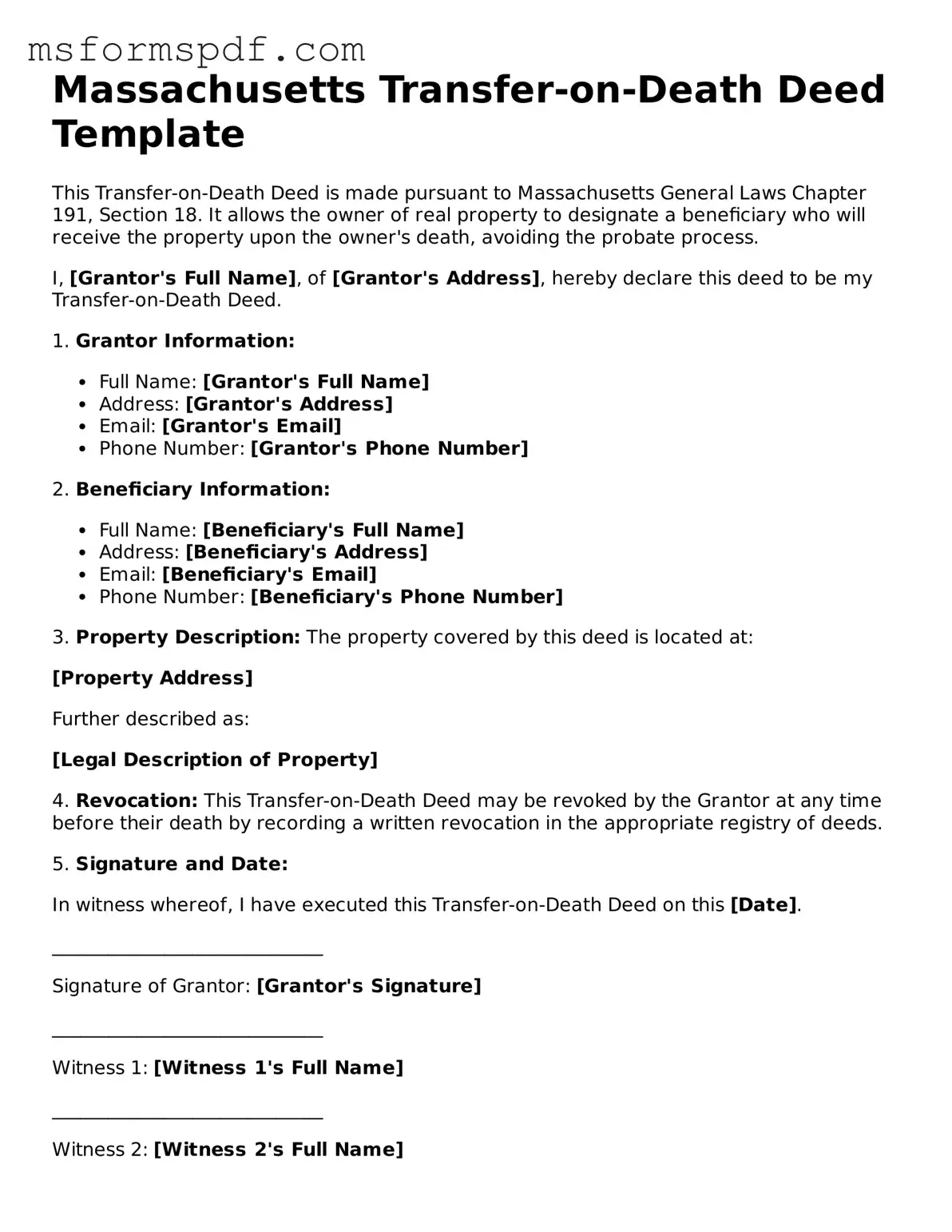 Blank Massachusetts Transfer-on-Death Deed Document