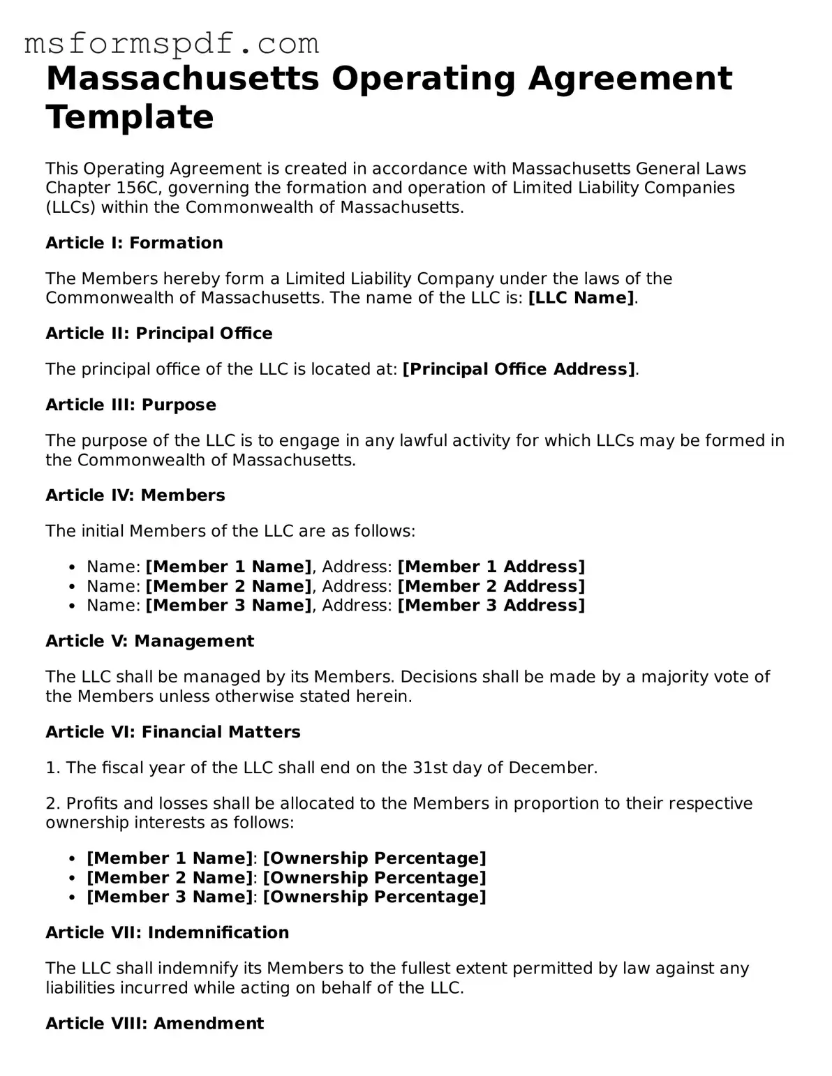 Blank Massachusetts Operating Agreement Document