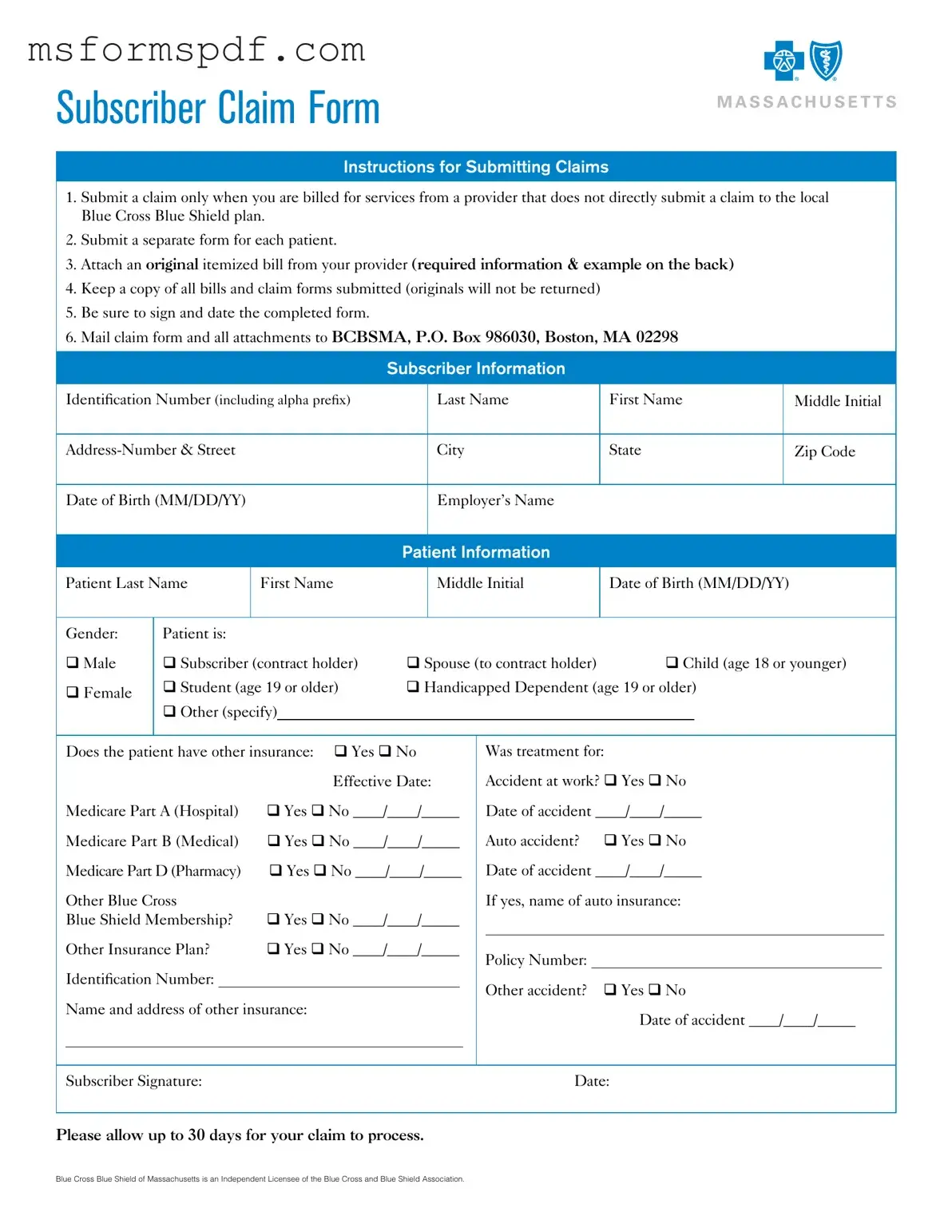 Free Massachusetts Claim Template in PDF
