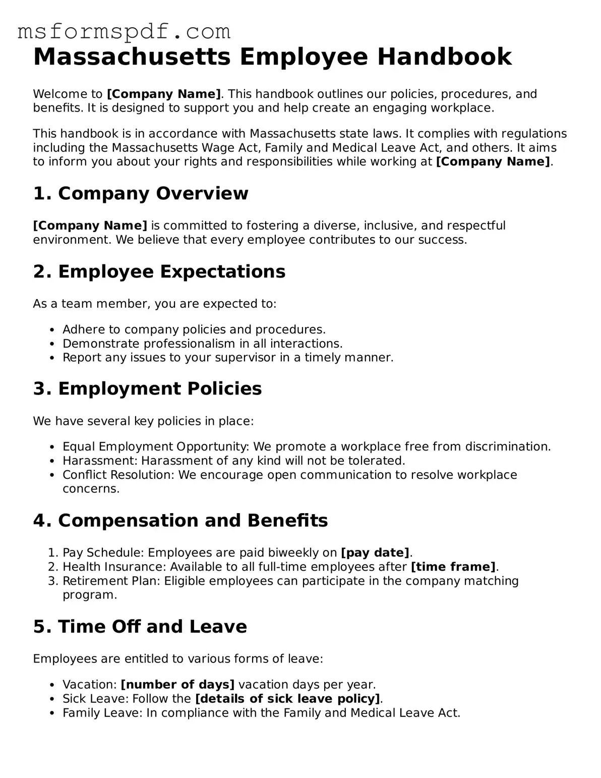 Blank Massachusetts Employee Handbook Document