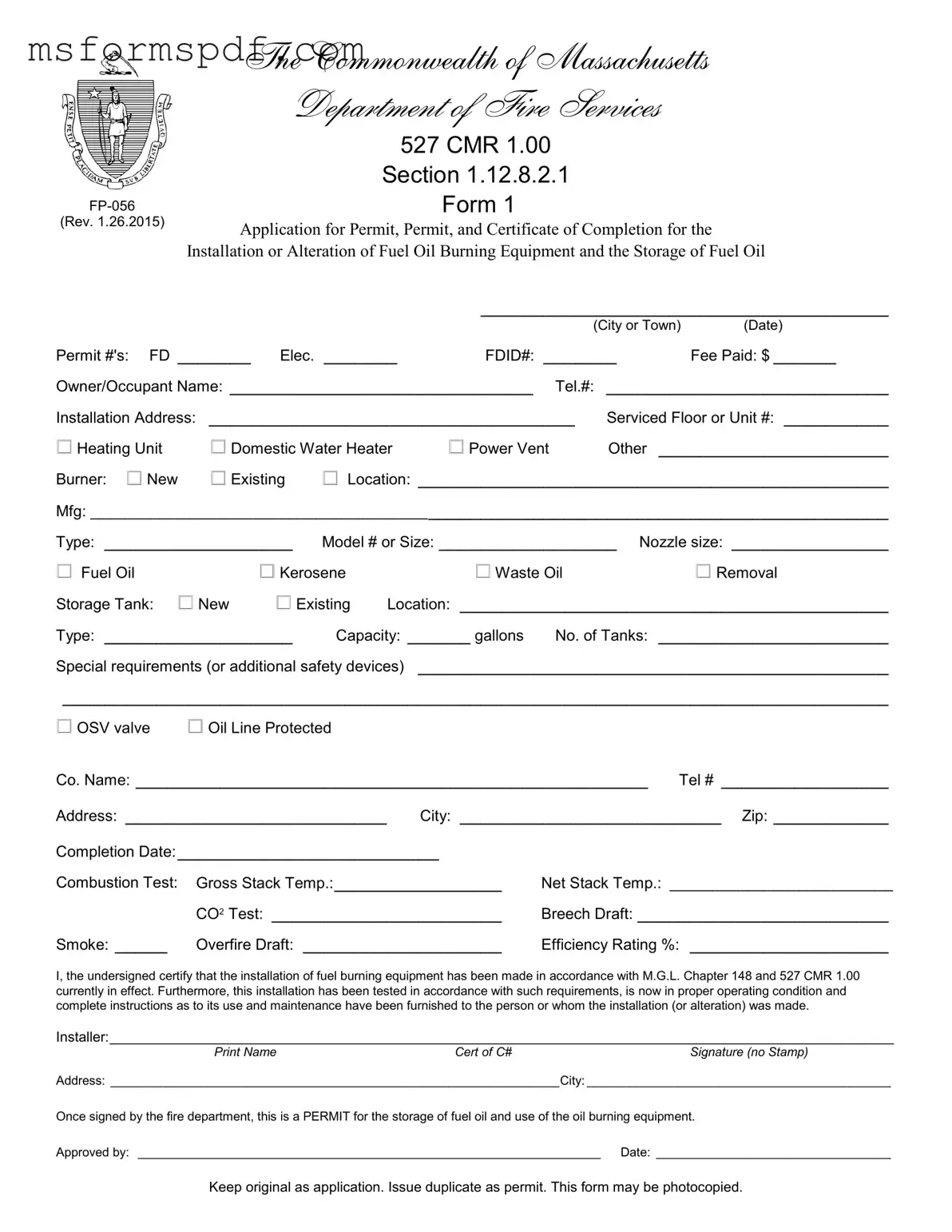 Free Massachusetts Fp 056 Template in PDF