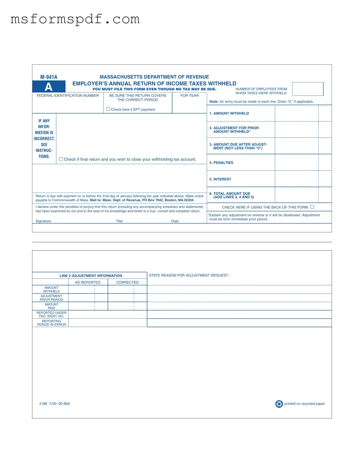Free Massachusetts M 941A Template in PDF