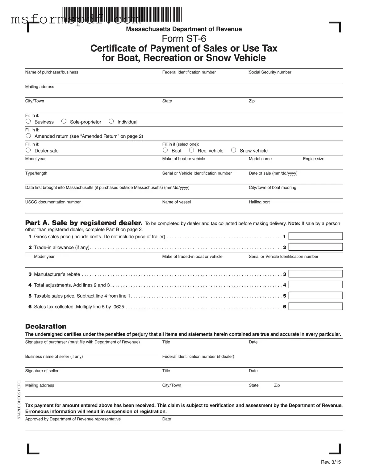 Free Massachusetts St 6 Template in PDF