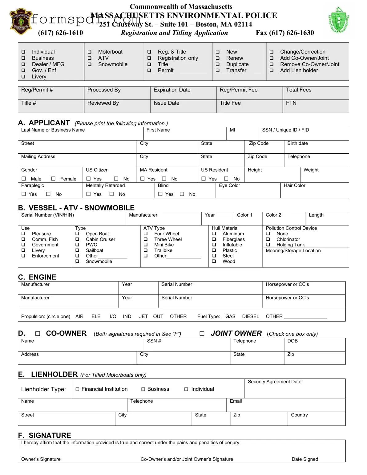 Free Massachusetts Titling Template in PDF