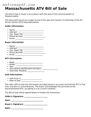 Blank Massachusetts ATV Bill of Sale Document