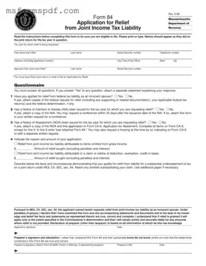 Free Massachusetts 84 Template in PDF