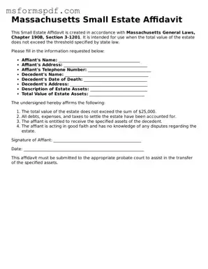 Blank Massachusetts Small Estate Affidavit Document