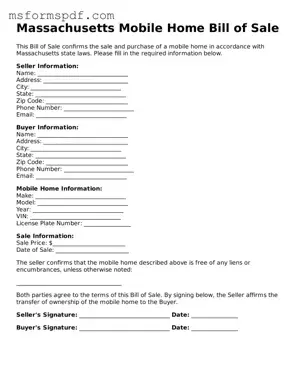 Blank Massachusetts Mobile Home Bill of Sale Document