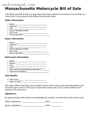 Blank Massachusetts Motorcycle Bill of Sale Document