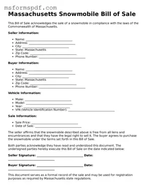Blank Massachusetts Snowmobile Bill of Sale Document