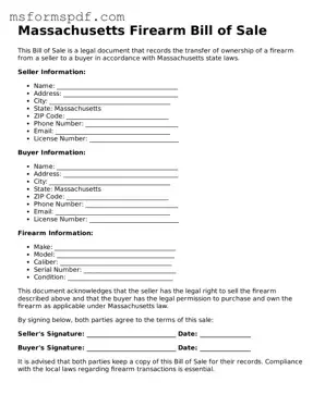 Blank Massachusetts Firearm Bill of Sale Document