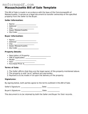 Blank Massachusetts Bill of Sale Document