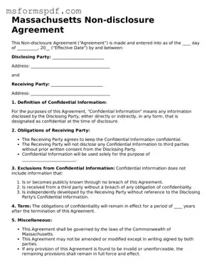 Blank Massachusetts Non-disclosure Agreement Document