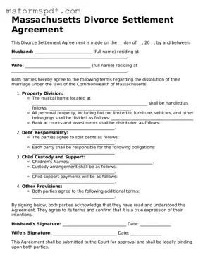 Blank Massachusetts Divorce Settlement Agreement Document