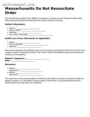 Blank Massachusetts Do Not Resuscitate Order Document