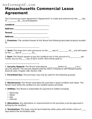 Blank Massachusetts Commercial Lease Agreement Document