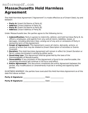 Blank Massachusetts Hold Harmless Agreement Document