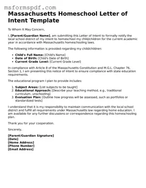 Blank Massachusetts Homeschool Letter of Intent Document