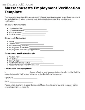 Blank Massachusetts Employment Verification Document