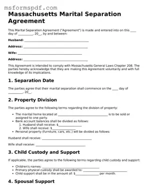 Blank Massachusetts Marital Separation Agreement Document