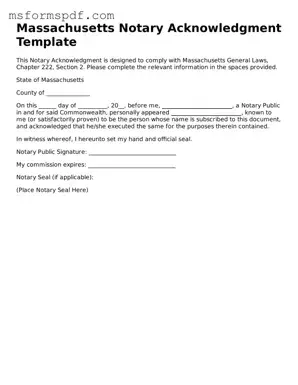 Blank Massachusetts Notary Acknowledgement Document