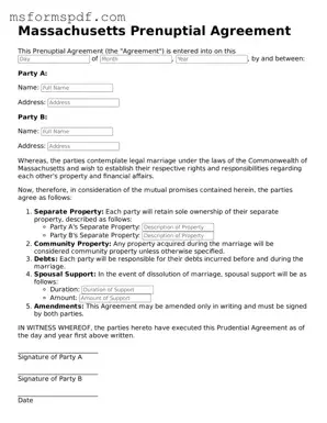 Blank Massachusetts Prenuptial Agreement Document