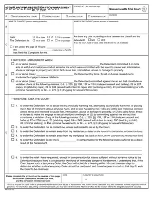 Free Massachusetts Protection Harassment Template in PDF