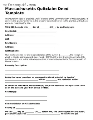 Blank Massachusetts Quitclaim Deed Document