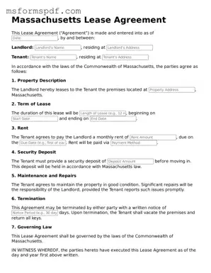 Blank Massachusetts Lease Agreement Document
