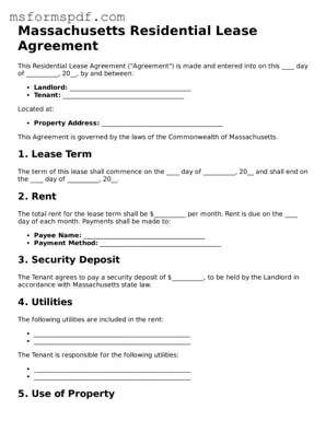 Blank Massachusetts Residential Lease Agreement Document