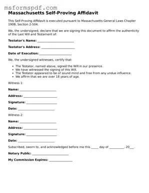 Blank Massachusetts Self-Proving Affidavit Document