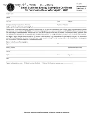 Free Massachusetts St 13 Template in PDF