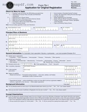 Free Massachusetts Ta 1 Template in PDF